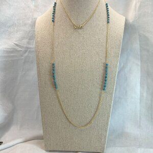 Gold Over Sterling Silver 925 Necklace w/ Turquoise Gold Bead Sections 36" Long